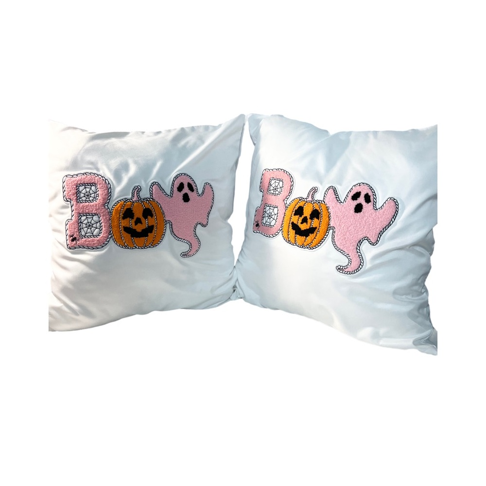 Set of 2 Boo Halloween Embroidered Patch Pillows 18x18